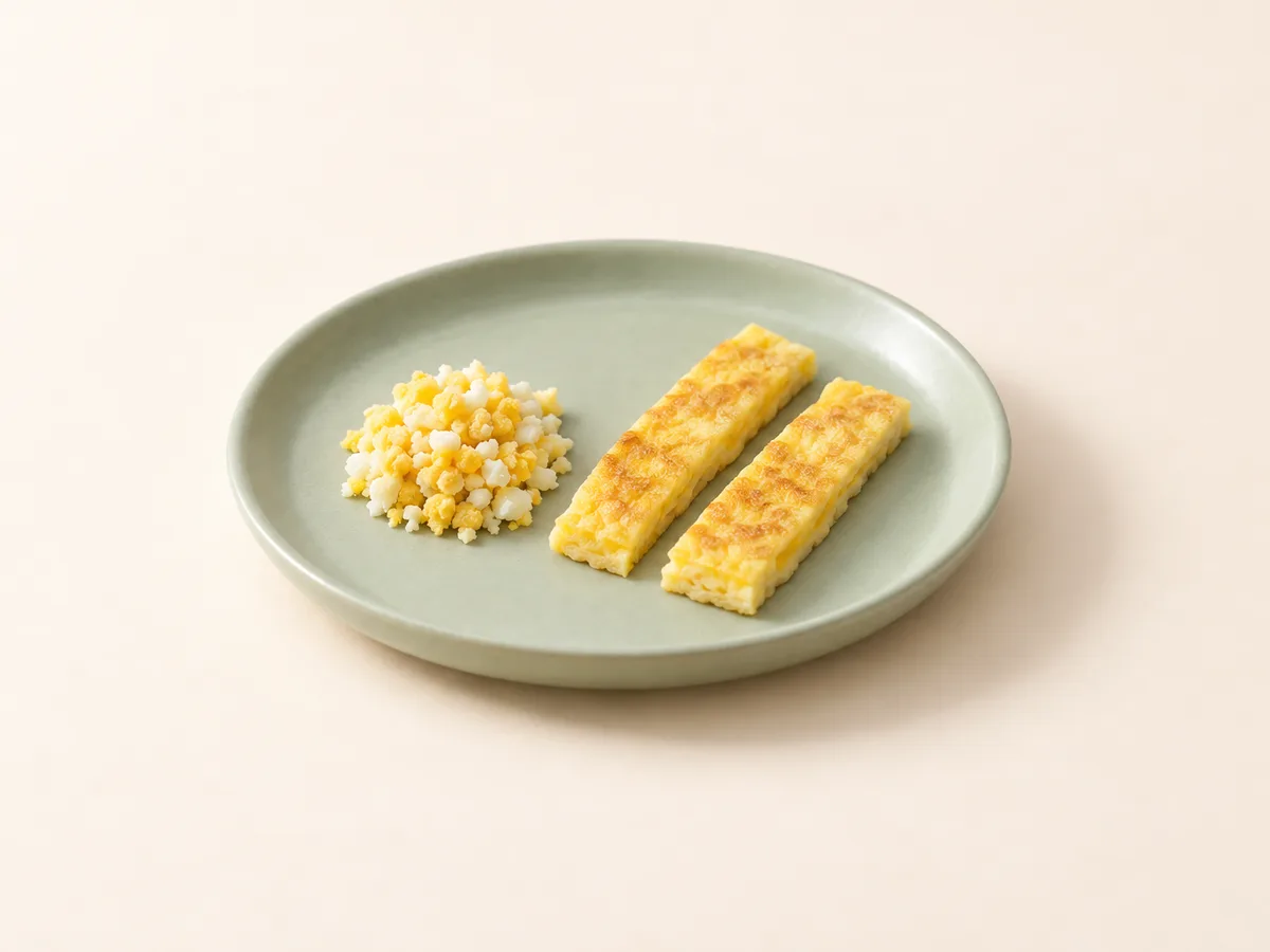 Bıldırcın yumurtası, 8 ay +: ezme ve omlet şeridi